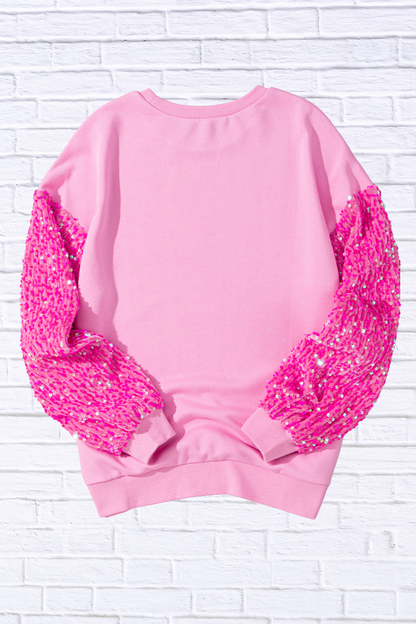 Valentine’s Day Sequin Heart Long Sleeve Sweatshirt