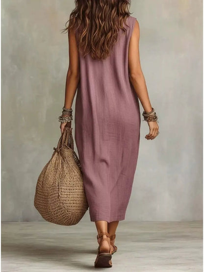 Full Size Cowl Neck Sleeveless Midi Dress Plus Size