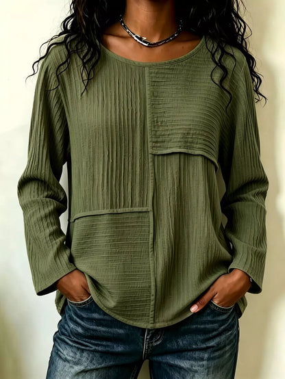 Women's Textured Patchwork Long Sleeve Top