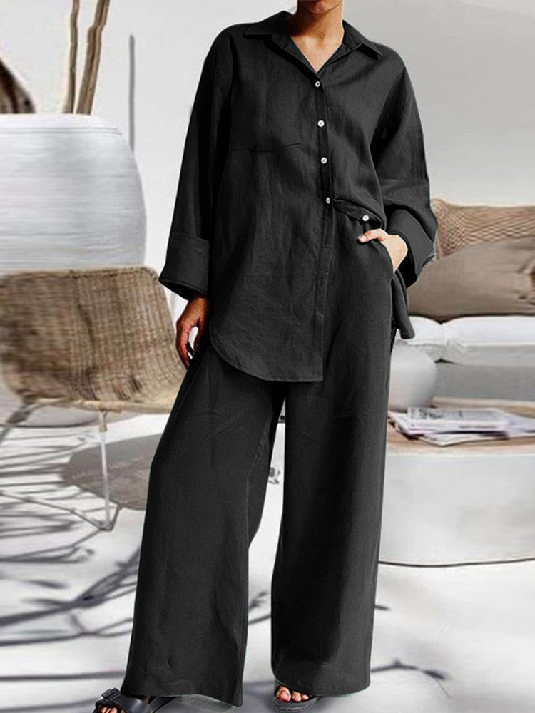 Casual Long Sleeves Shirt Loose Pants Two-Pieces Suit