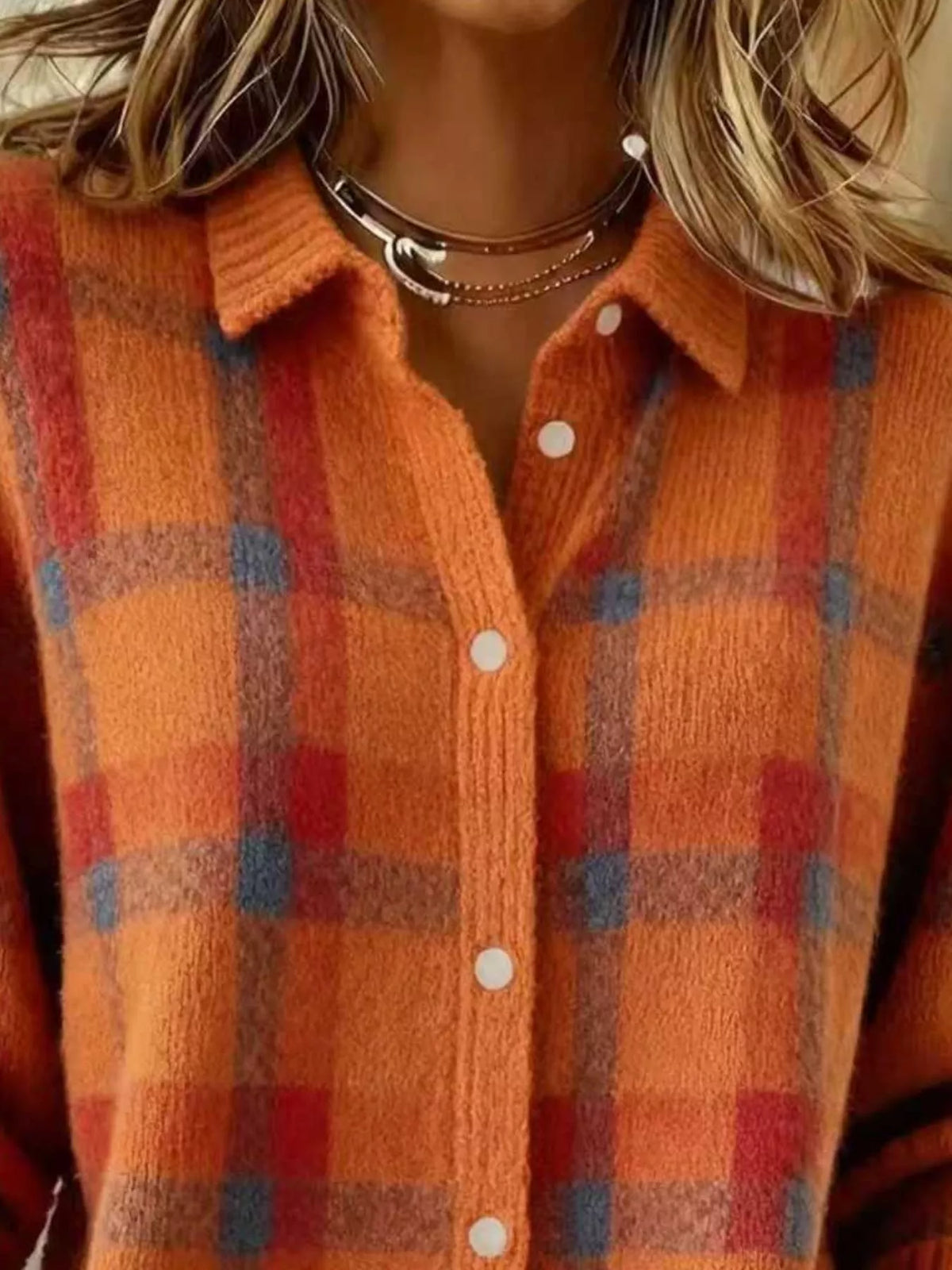 Full Size Plaid Button-Down Knit Cardigan Plus Size