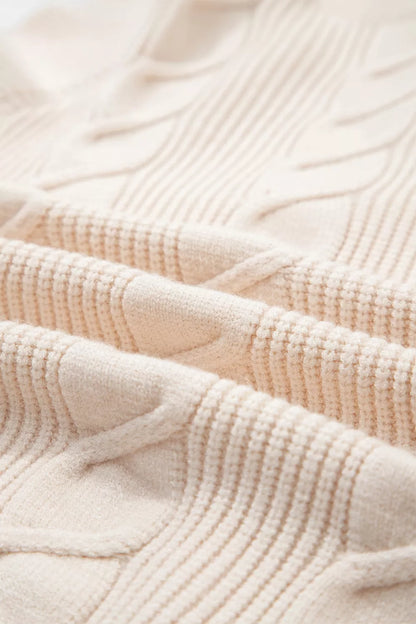 Cable Knit Turtleneck Ruffled Short Sleeve Sweater