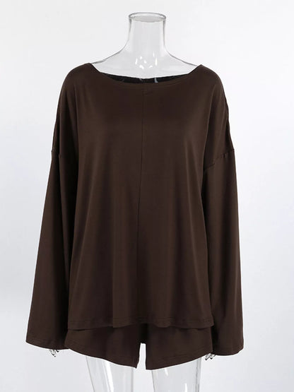 Oversized Long Sleeve Top and Shorts Lounge Set