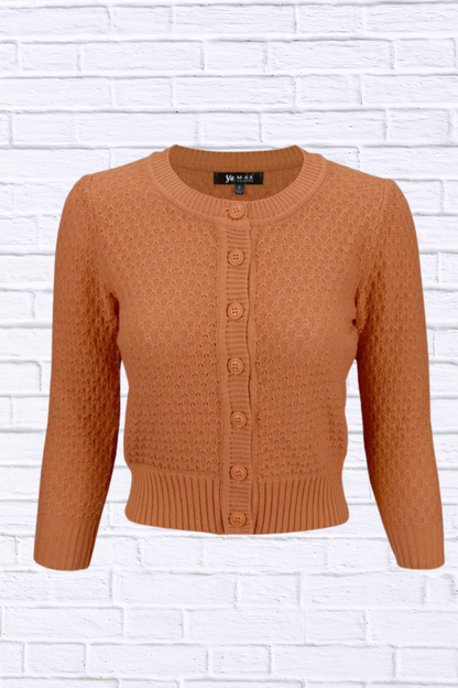 3/4 Sleeve Cute Pattern Cropped Cardigan Sweater