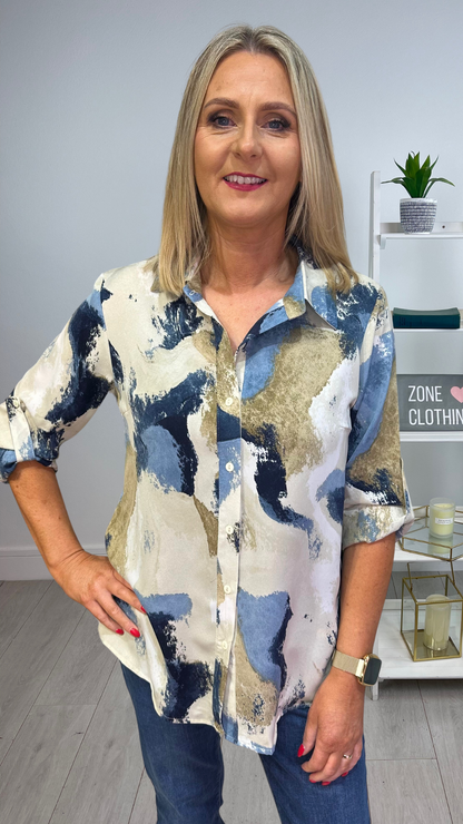 Chemise à imprimé denim/bleu marine