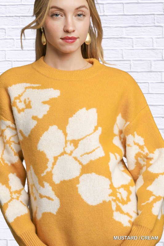 Mustard Floral Long Sleeve Sweater