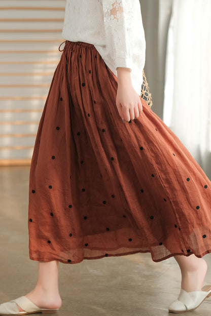 Literary Retro Cotton and Linen Double Skirt