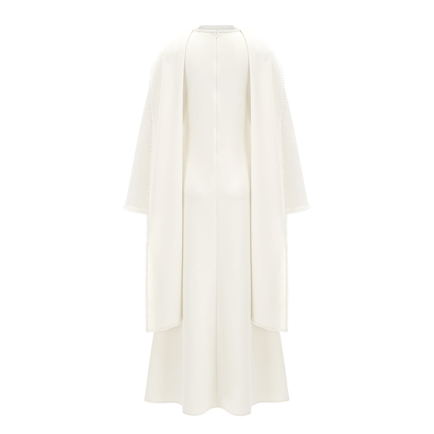 Piroska White Pearl Trim Shawl Detail Maxi Dress