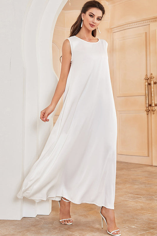 Solid Color Satin Material Simple Dress