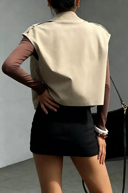 Double-Breasted Cropped Trench Vest Coat