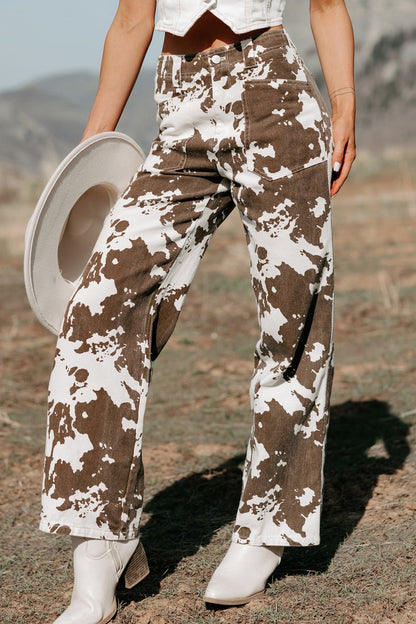 Brown Abstract Pattern Regular Fit Full-Length Western Style Jeans