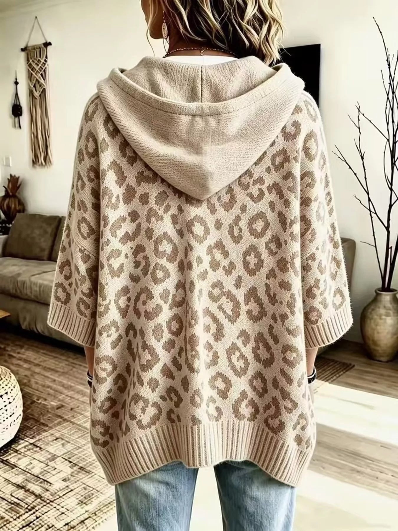 Women's Leopard Print Drawstring Hooded Sweater