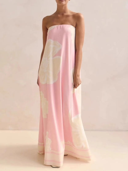 Smocked Printed Tube Maxi Dress