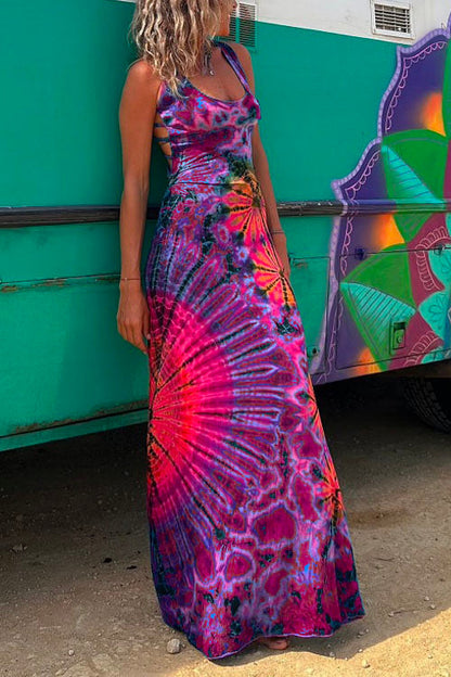 Rosiedress Strappy Backless Tie Dye Maxi Dress