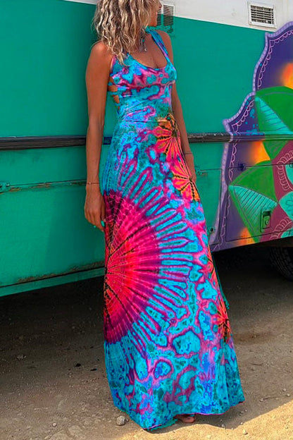 Rosiedress Strappy Backless Tie Dye Maxi Dress