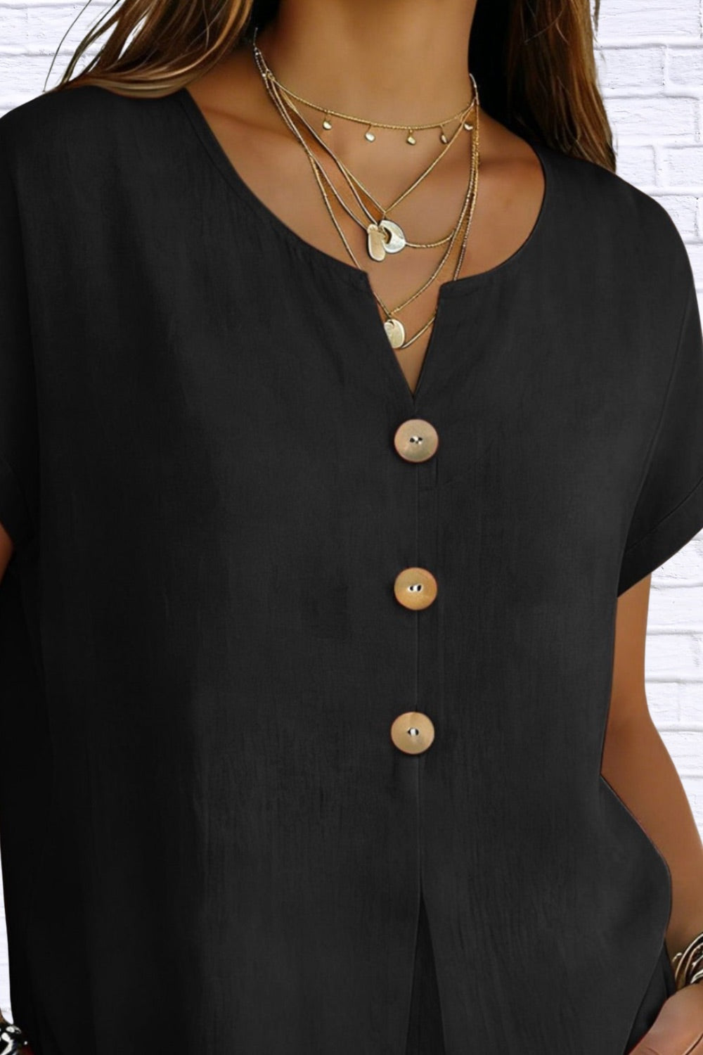 Decor Button Short Sleeve Blouse | Elegant Women’s Top