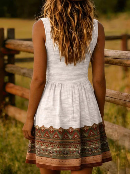 Bohemian Print Sleeveless Mini Dress