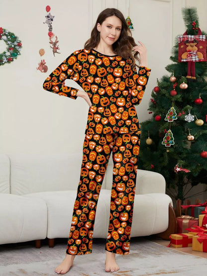 Full Size Family Matching Halloween Pumpkin Print Pajama Set Plus Size
