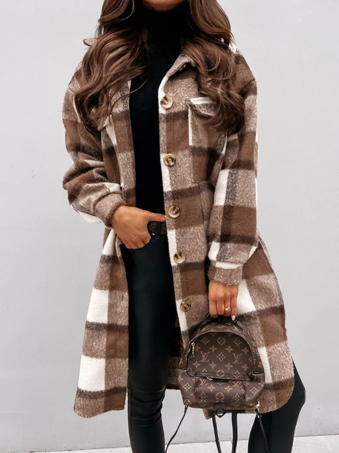 Longline Plaid Button-Up Coat for Women | Boutique Outerwear