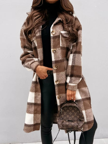 Longline Plaid Button-Up Coat for Women | Boutique Outerwear