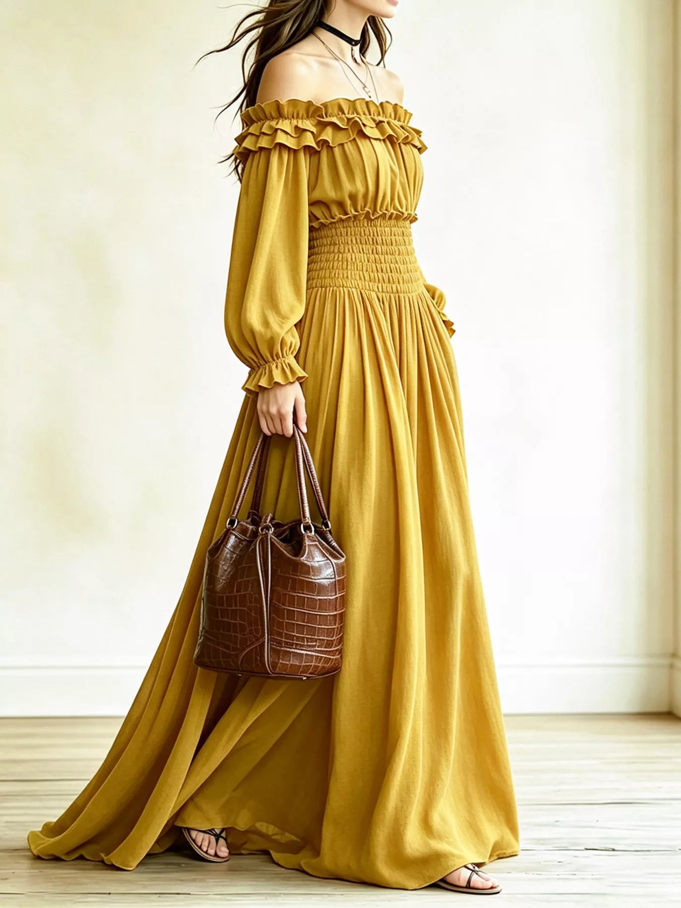 Full Size Off-Shoulder Ruffled Maxi Dress with Smocked Waist Plus Size