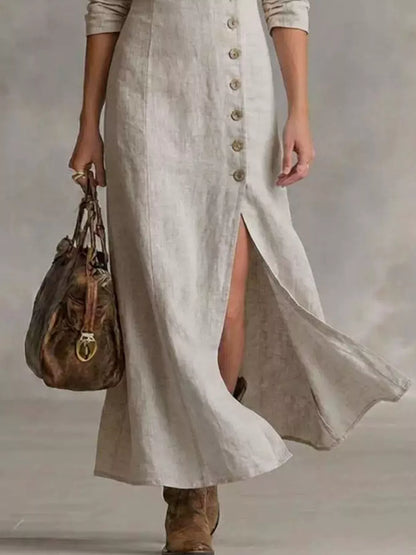 Slit Button-Down Midi Dress