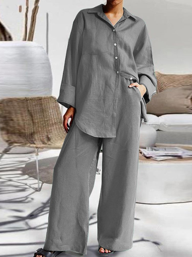 Casual Long Sleeves Shirt Loose Pants Two-Pieces Suit