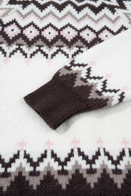 Geometric Pattern Brushed Knit Button Cardigan