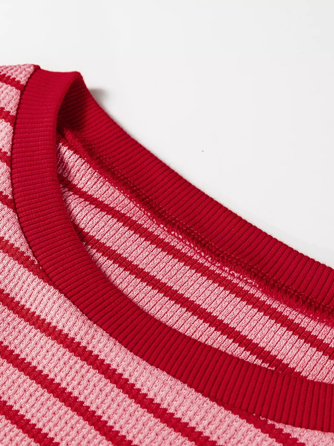 Stripe Textured Round Neck Drop Shoulder Long Sleeve T Shirt