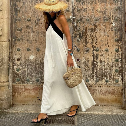 Elegantes Kleid mit überkreuztem Rücken und Kontrastfarbe 