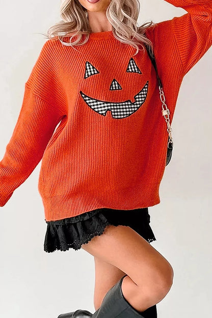 Drop Shoulder Long Sleeve Round Neck Halloween Sweater