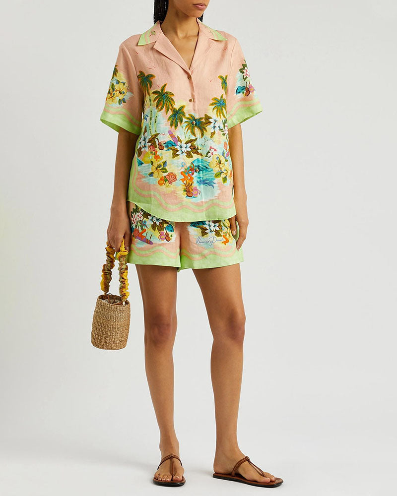 Casual Printed Resort Chic Shorts Set