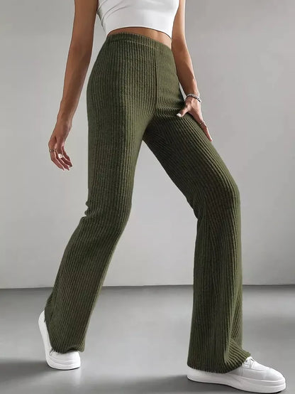 Ribbed Knit High Waist Flare Pants