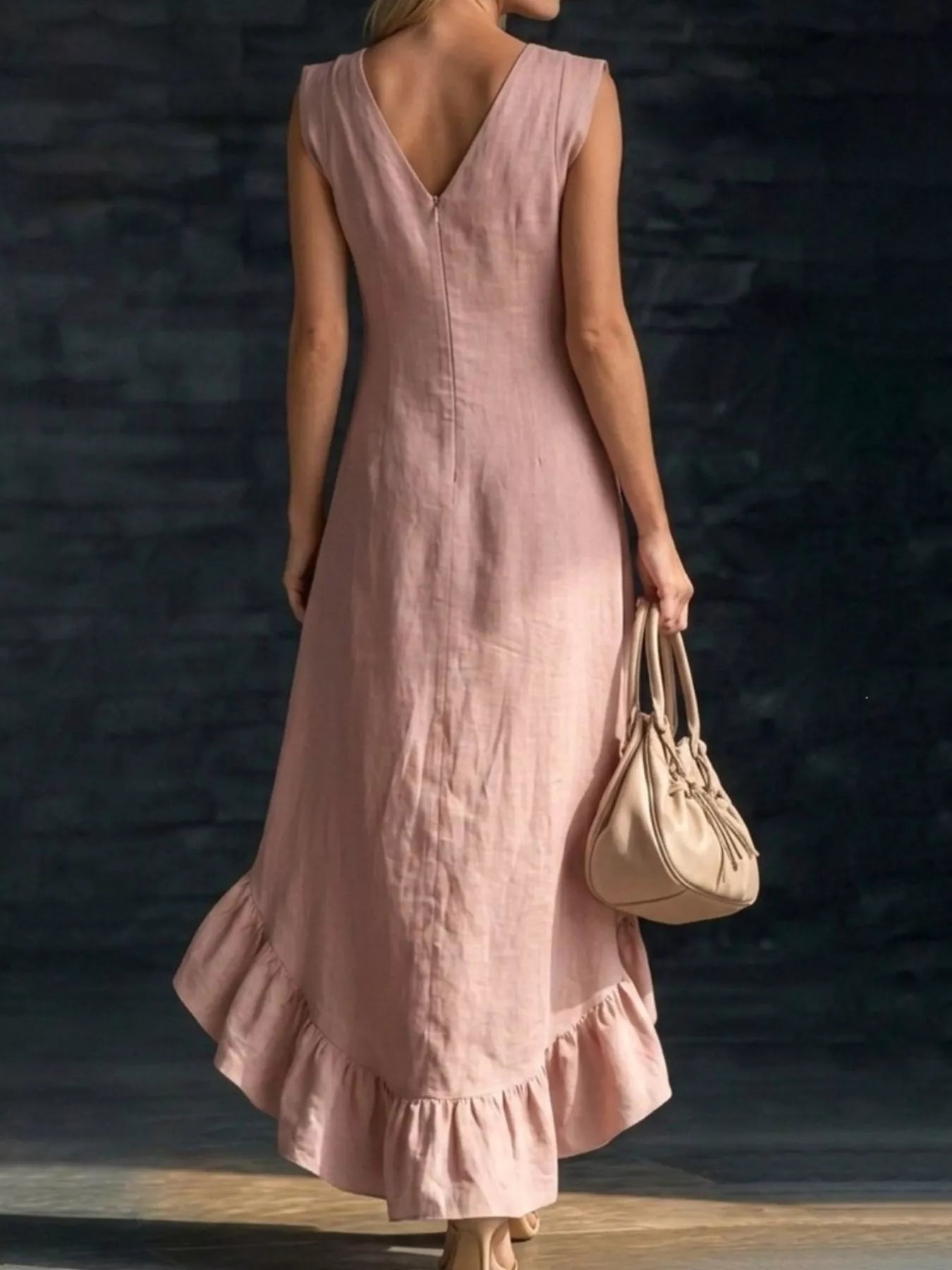 Full Size Ruffled Asymmetrical Hem V-Neck Sleeveless Dress Plus Size