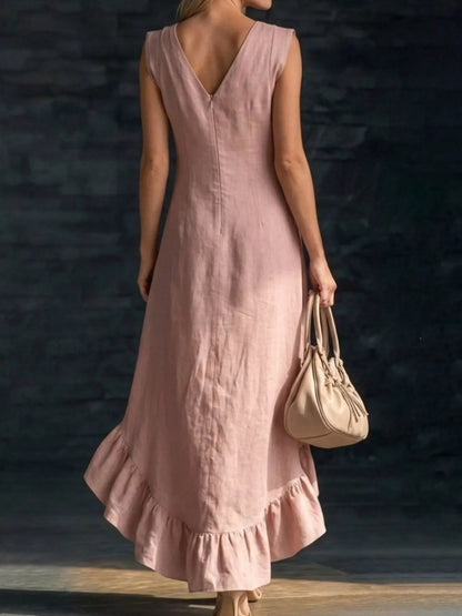 Full Size Ruffled Asymmetrical Hem V-Neck Sleeveless Dress Plus Size