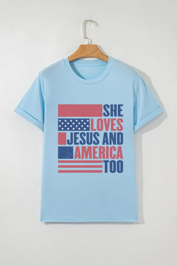 Patriotic Us Flag Round Neck Short Sleeve T-Shirt
