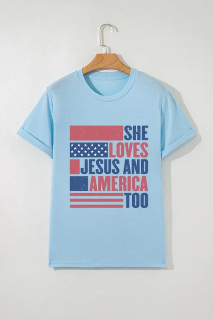 Patriotic Us Flag Round Neck Short Sleeve T-Shirt