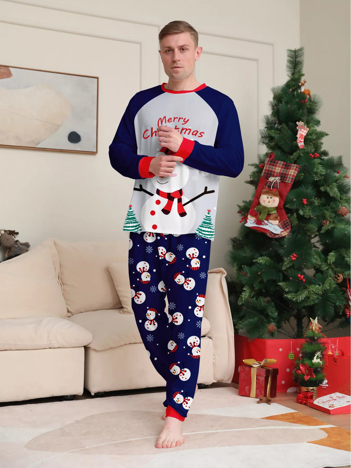 Full Size Family Matching Christmas Snowman Print Pajama Set Plus Size
