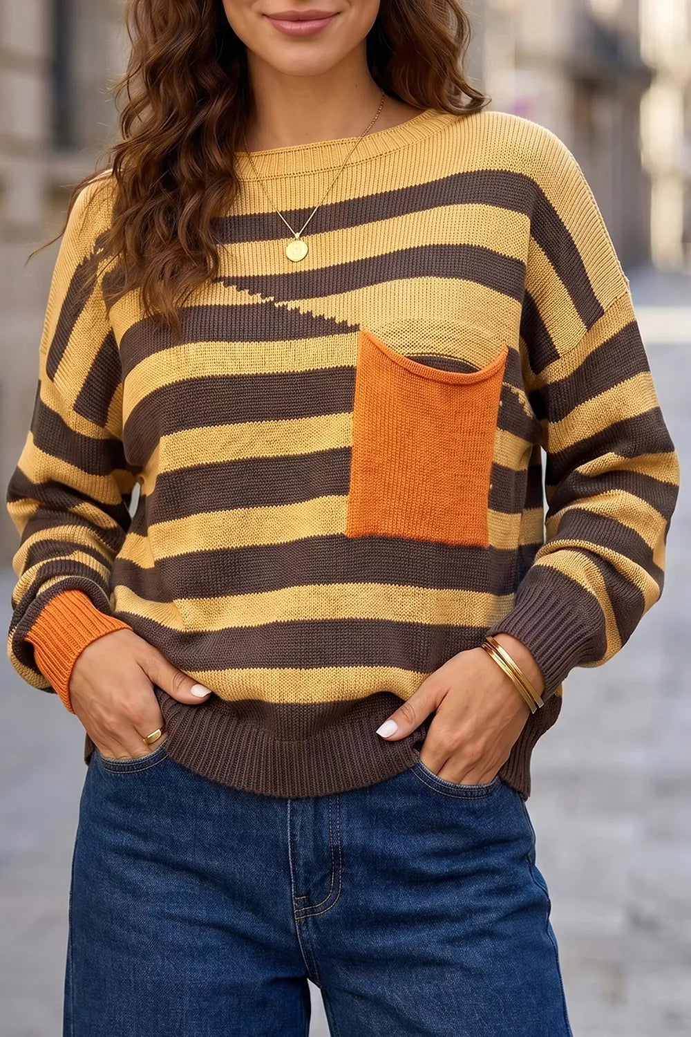 Stripe Striped Drop Shoulder Colorblock Pullover Sweater