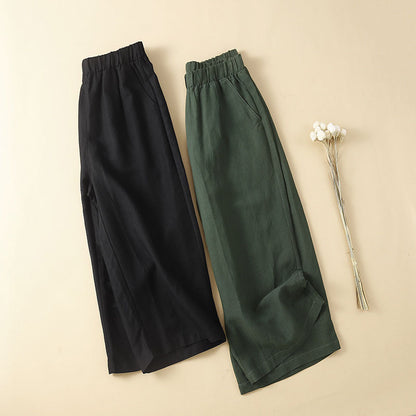 Simple cotton and linen cropped casual pants