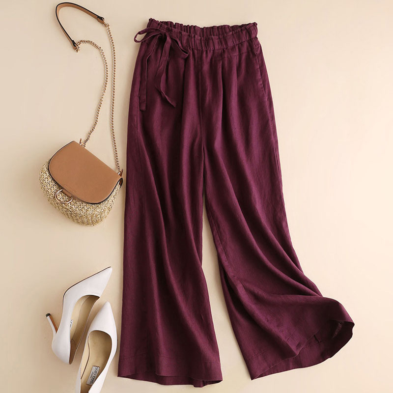 New style thin cotton and linen wide-leg trousers