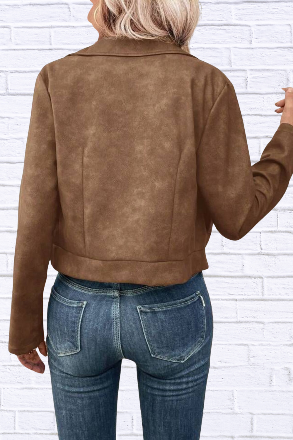 Zip Up Suede Cropped Moto Jacket