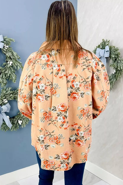 Floral Print Long Sleeve Denim Jacket