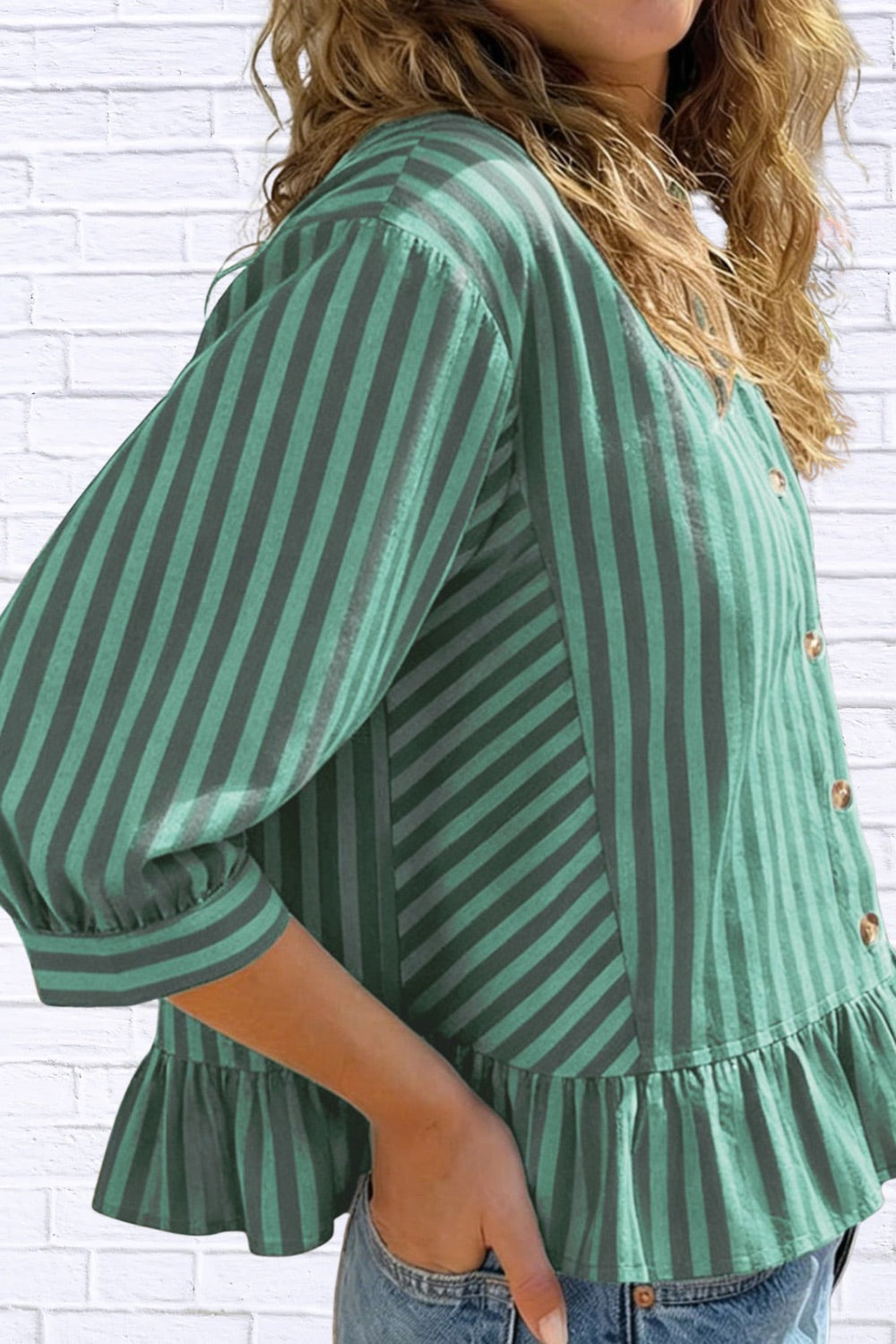 Striped Ruffle Hem Button-Down Shirt | Chic Women’s Top