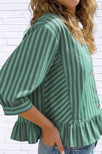 Striped Ruffle Hem Button-Down Shirt | Chic Women’s Top