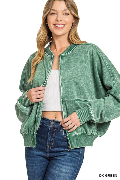 Zenana Acid Washed Fleece Jacket