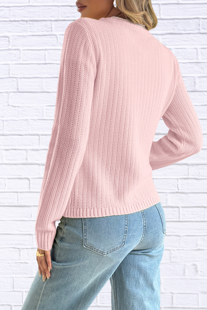 Front Ribbed Long Sleeve Cardigan
