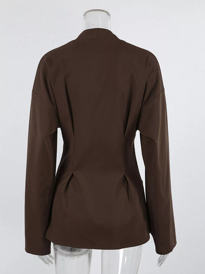 Pleated Waist Blouse with Button Detail