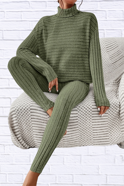 Ribbed Turtleneck Top and Pants Set