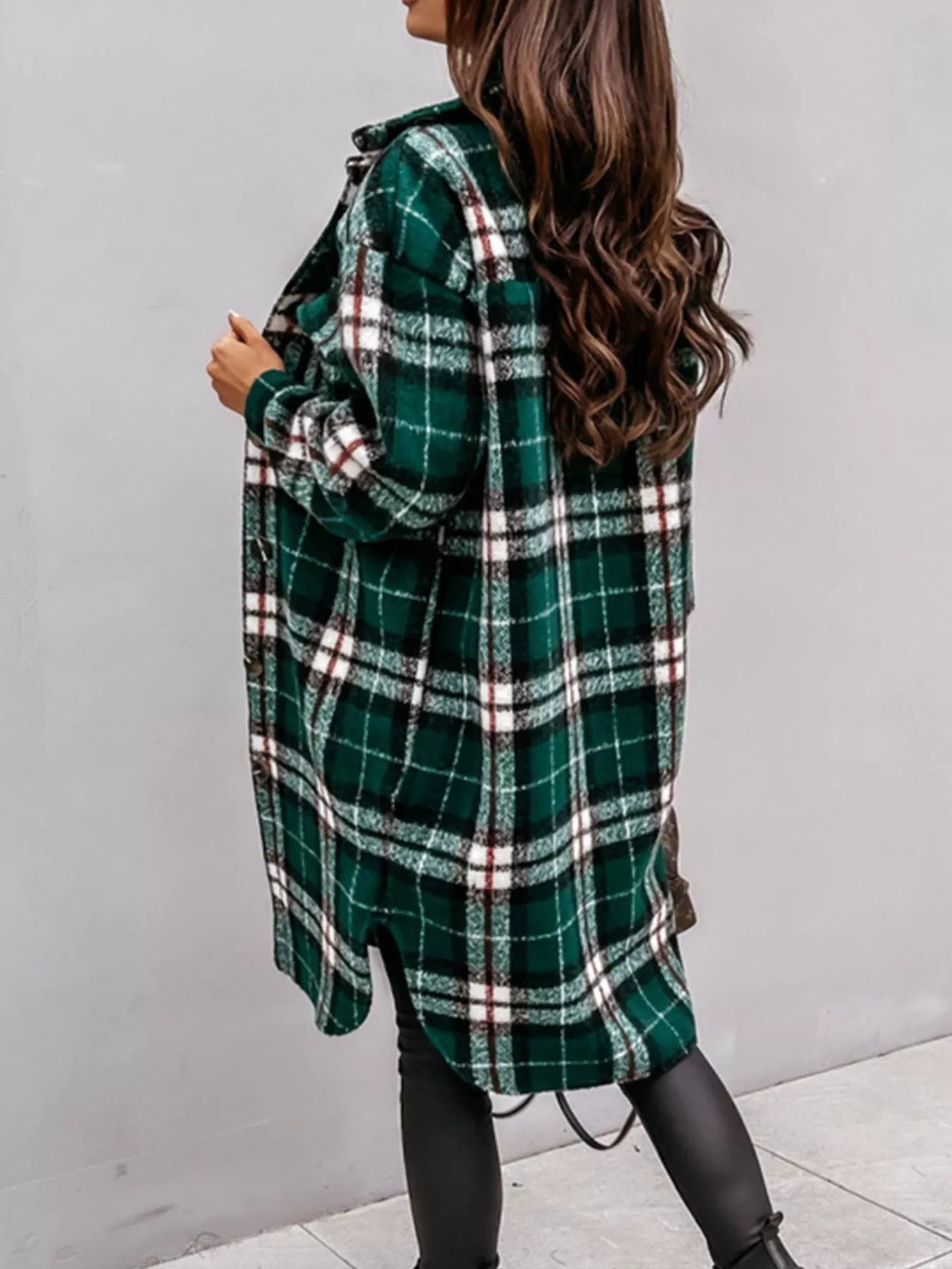 Longline Plaid Button-Up Coat for Women | Boutique Outerwear
